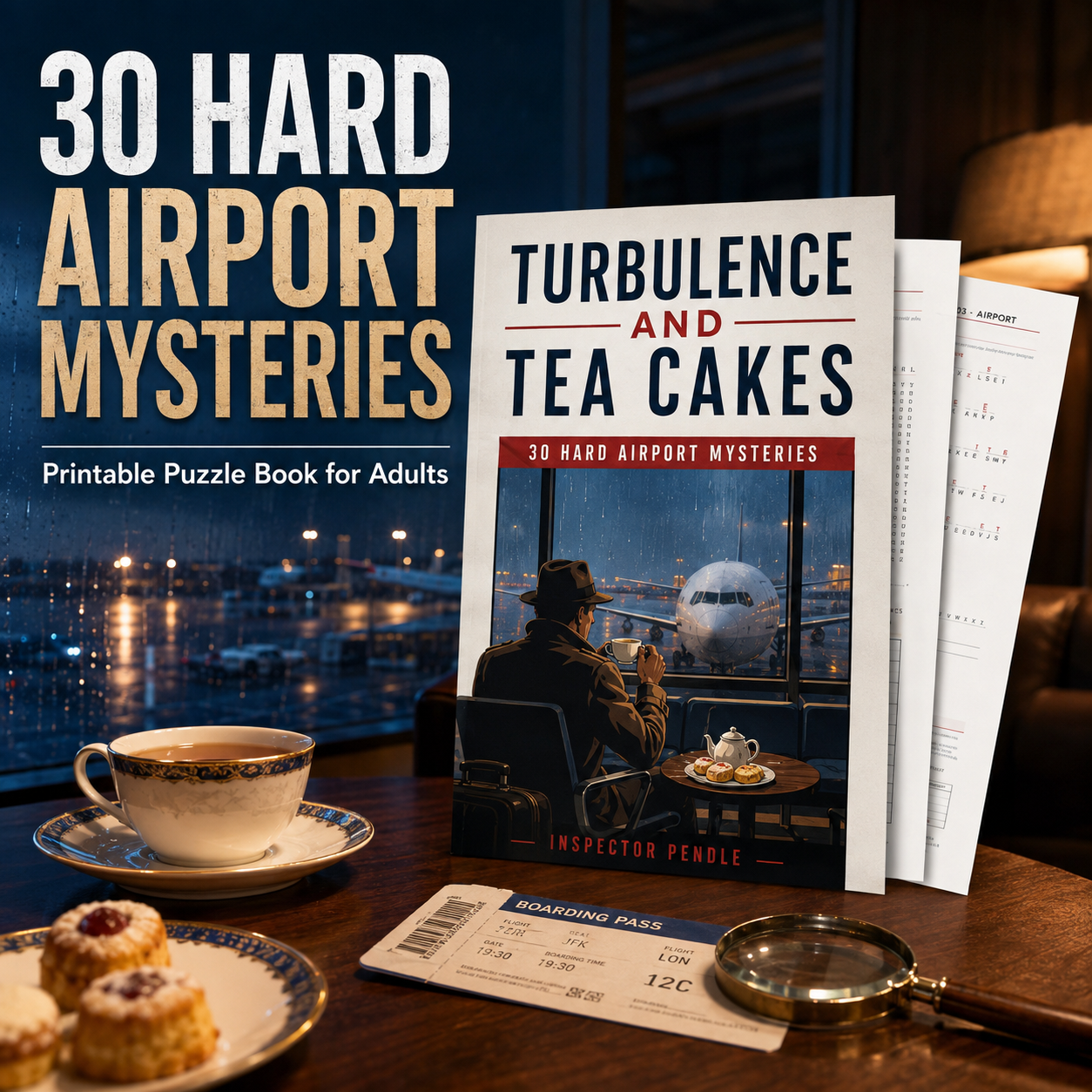 Airport Murder Mystery Puzzle Book for Adults: 30 Hard Printable Detective Cases