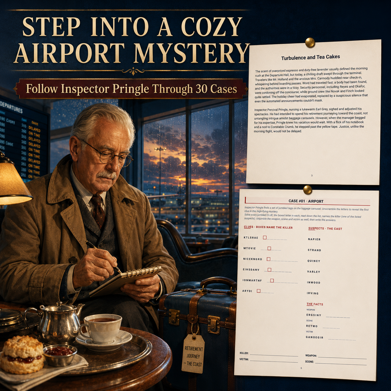 Airport Murder Mystery Puzzle Book for Adults: 30 Hard Printable Detective Cases
