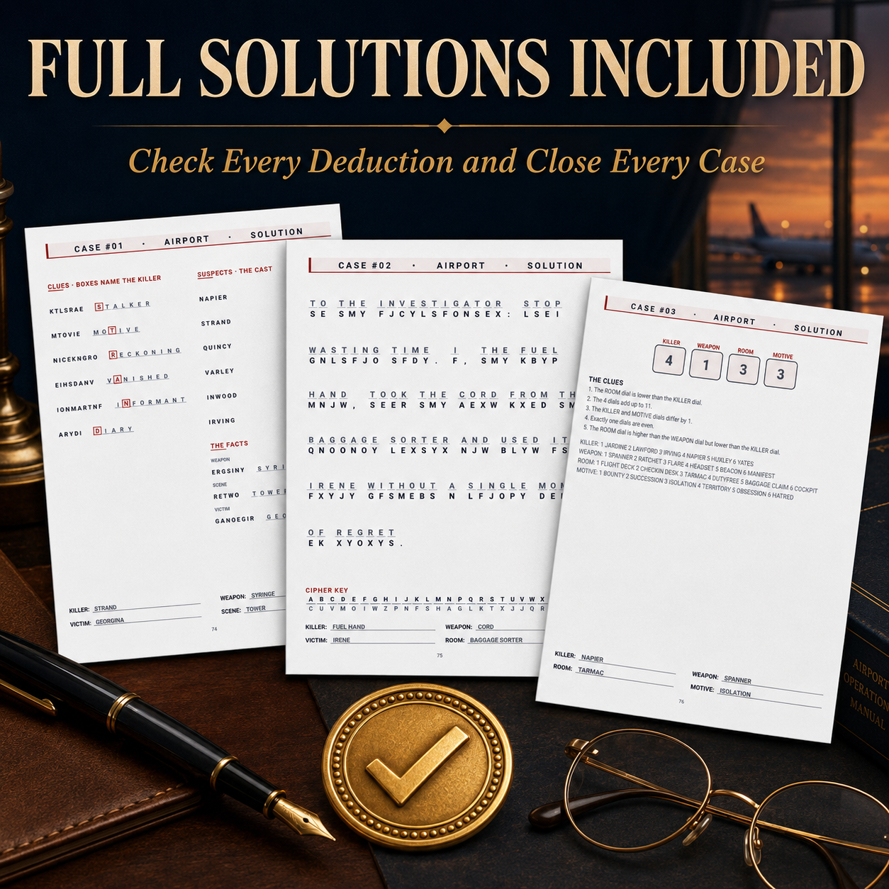 Airport Murder Mystery Puzzle Book for Adults: 30 Hard Printable Detective Cases