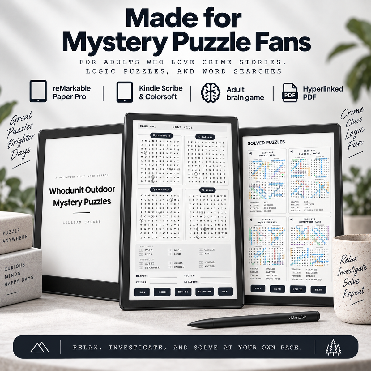 Whodunit Outdoor Mystery Puzzles for reMarkable & Kindle Scribe