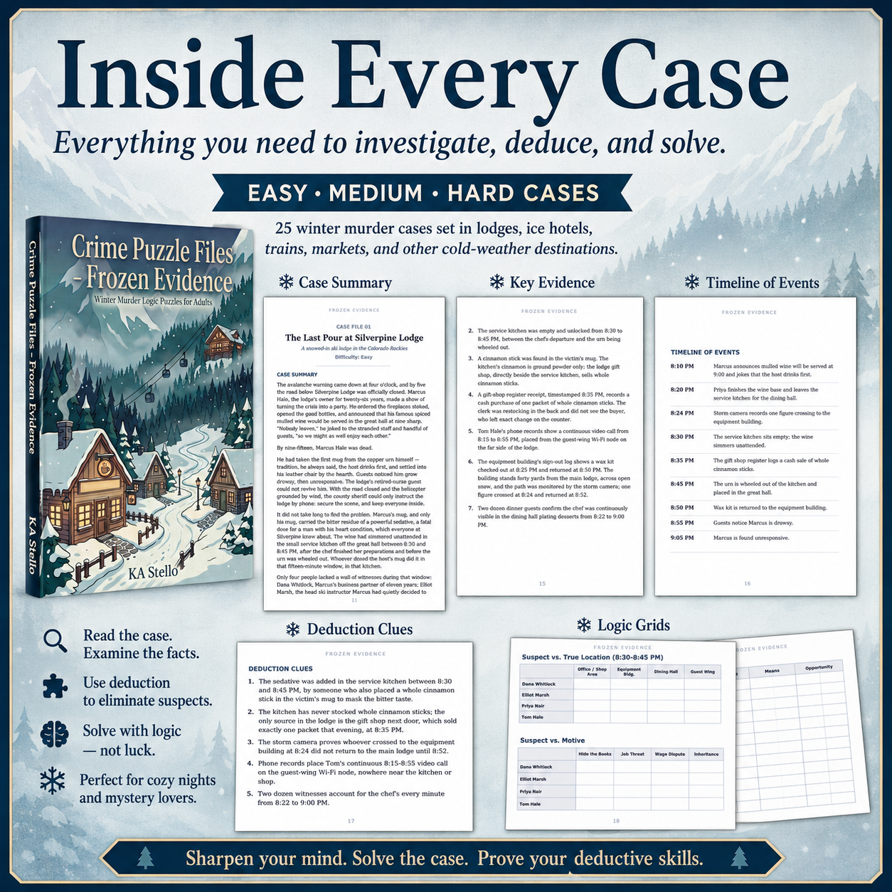 Crime Puzzle Files - Frozen Evidence: Winter Murder Logic Puzzles for Adults