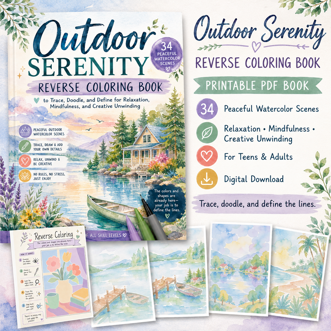 Outdoor Serenity Reverse Coloring Printable Book