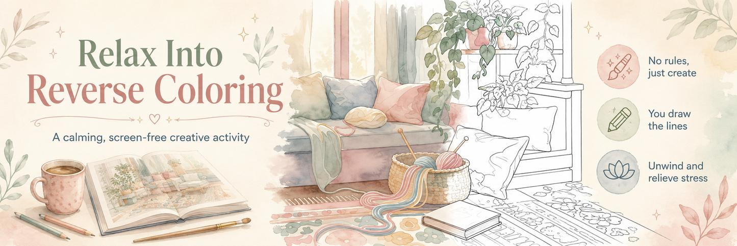 Hygge at Home Reverse Coloring Book, PDF Version