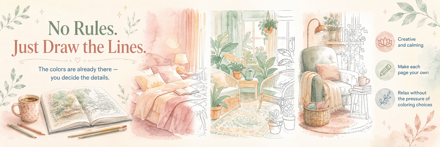 Hygge at Home Reverse Coloring Book, PDF Version