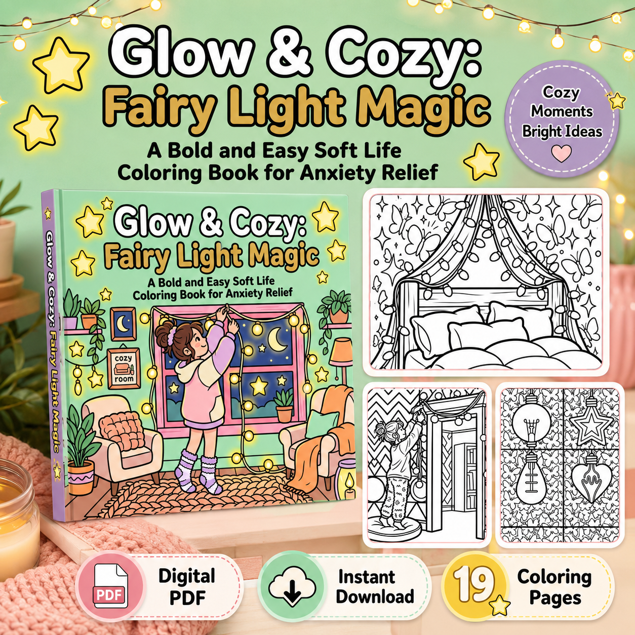 Glow & Cozy: Fairy Light Magic PDF Coloring Book