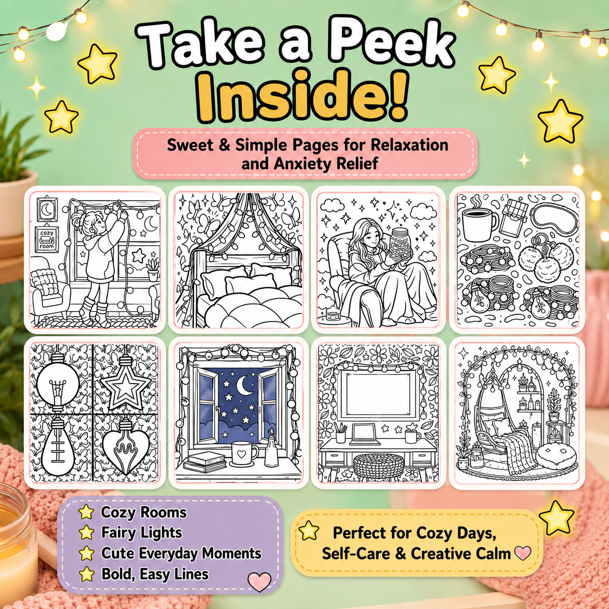 Glow & Cozy: Fairy Light Magic PDF Coloring Book