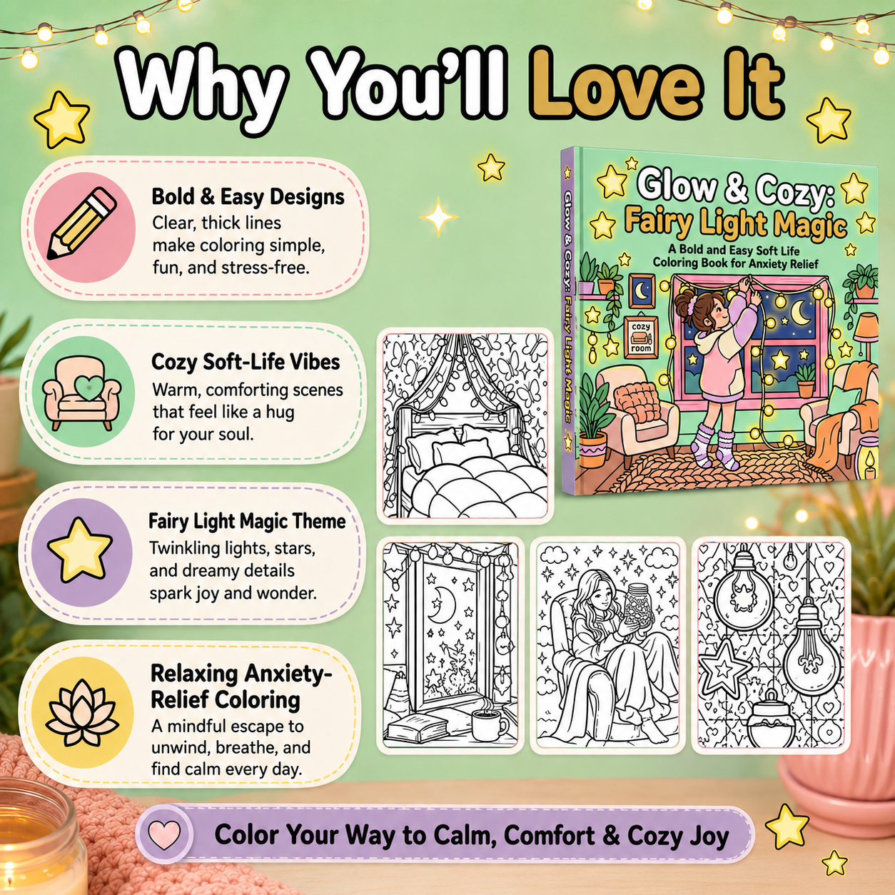 Glow & Cozy: Fairy Light Magic PDF Coloring Book