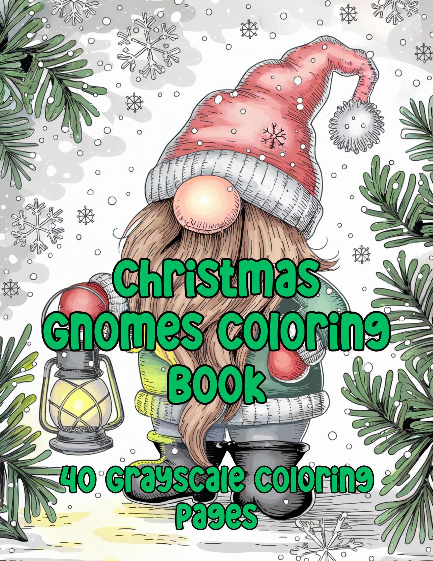 Christmas Gnomes Coloring Book | 40 Grayscale Coloring Pages Fantasy Whimsical Coloring Sheets | Instant Download Printable PDF File