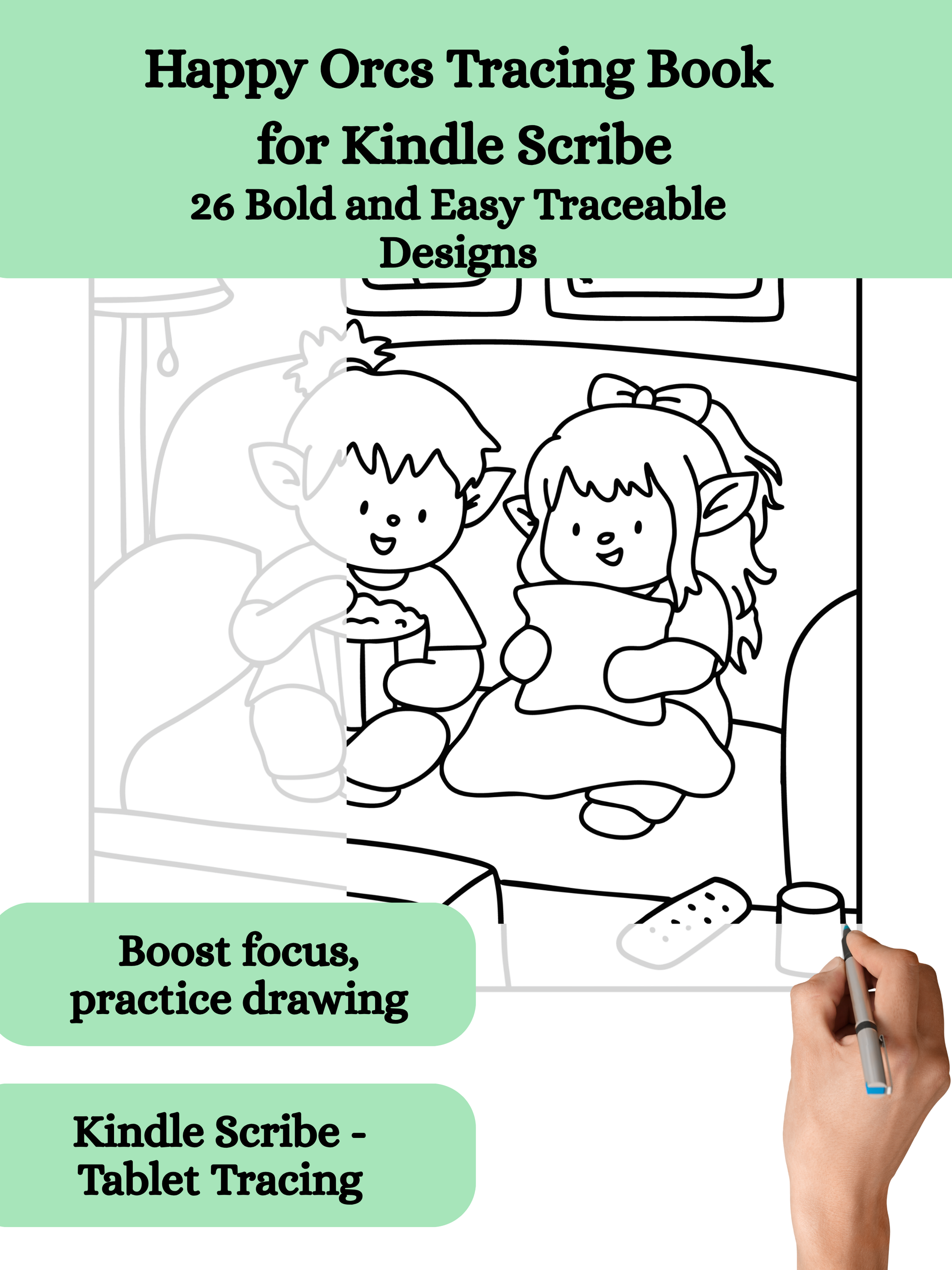 Cover of 'Happy Orcs Tracing Book for Kindle Scribe: 26 Bold & Easy Traceable Designs' — by Lillian Jacobs