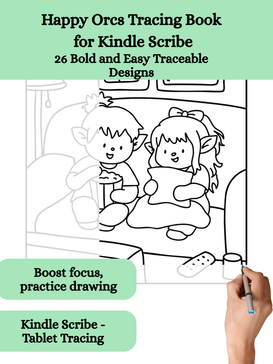 Cover of 'Happy Orcs Tracing Book for Kindle Scribe: 26 Bold & Easy Traceable Designs' — by Lillian Jacobs
