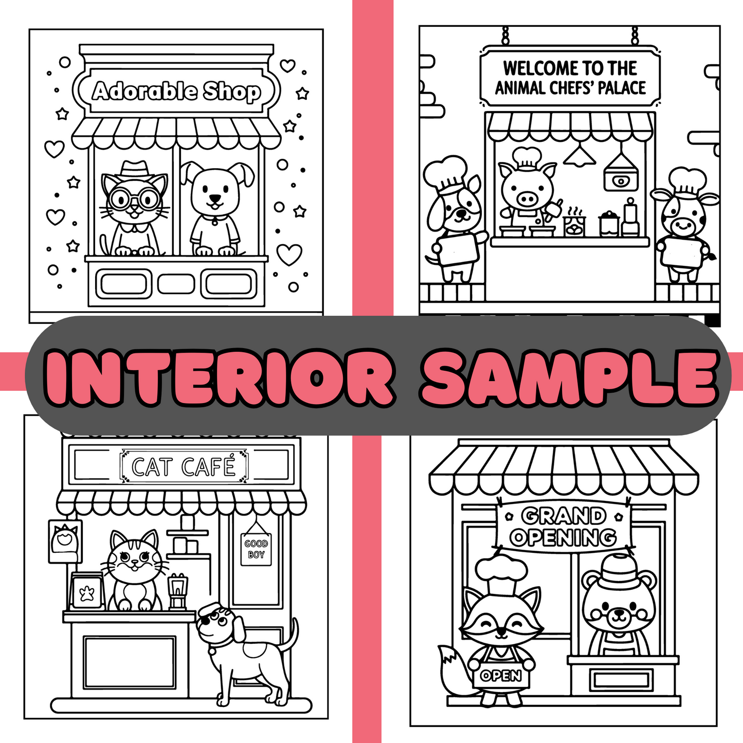 Adorable Shops with Fluffy Friends | 30 Bold and Easy Designs | Instant PDF Digital Download