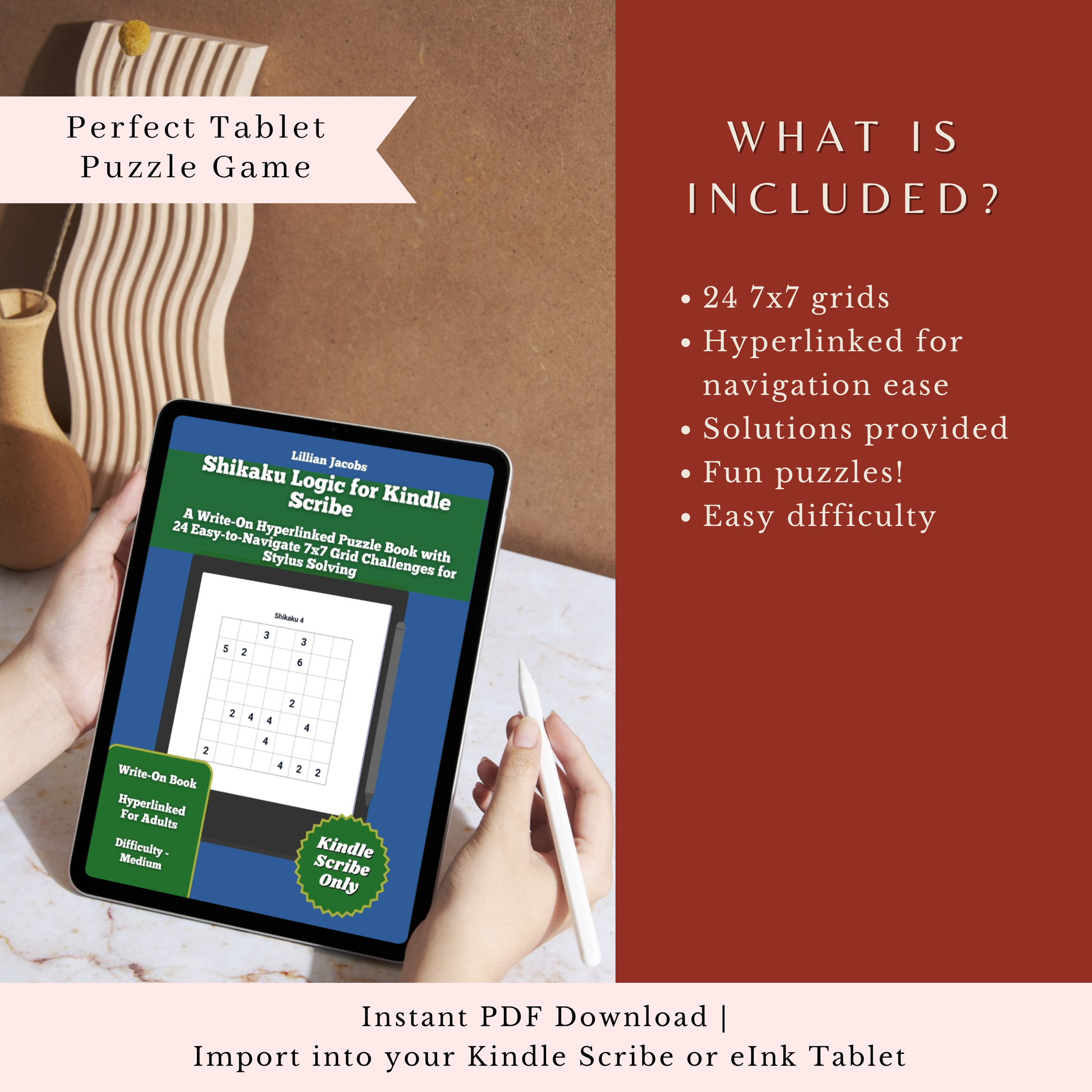 Interior preview from 'Shikaku Logic for Kindle Scribe' — digital puzzle book by Lillian Jacobs