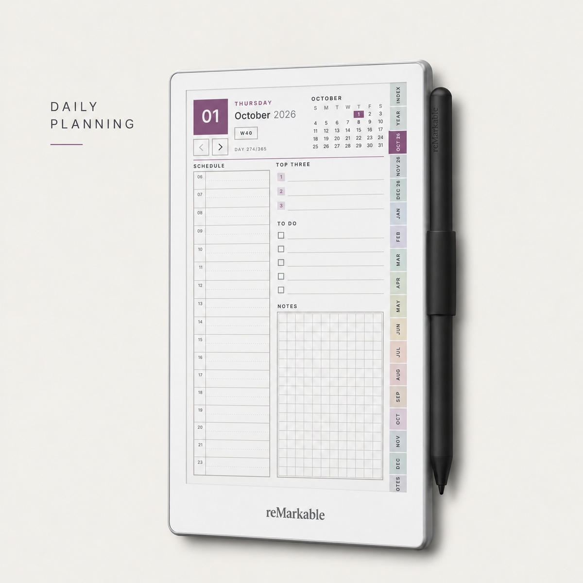 2026–2027 Digital Planner for reMarkable Paper Pro Move | Vertical Weekly & Daily Planner