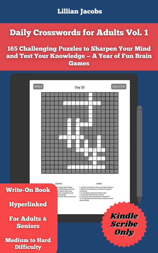 Daily Crosswords for Adults Vol. 1 Kindle Scribe: 165 Challenging Puzzles