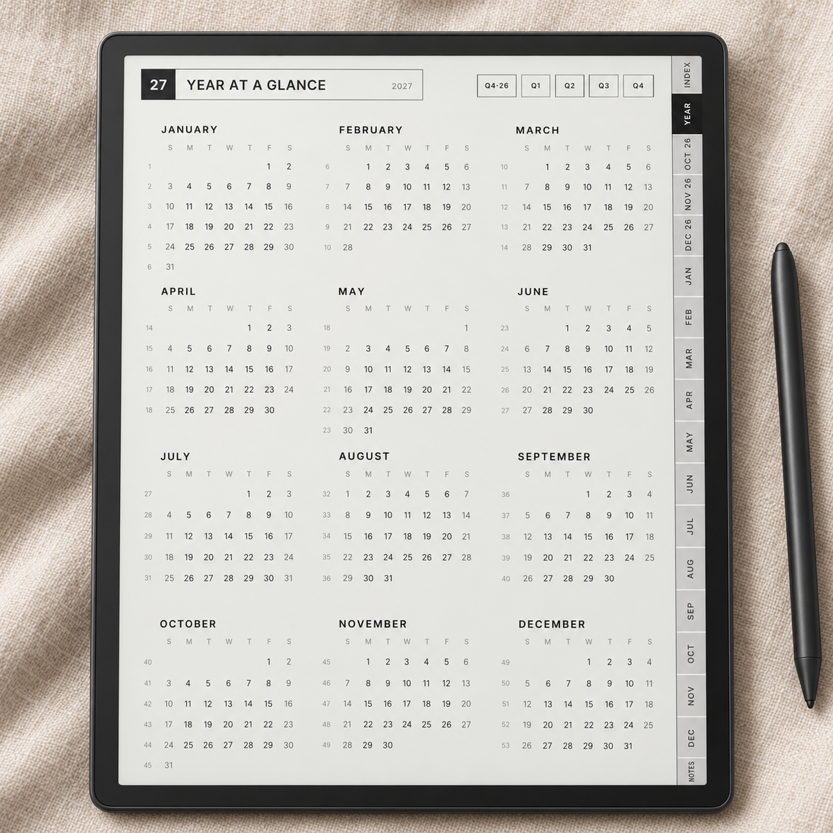 2026–2027 reMarkable Paper Pure Planner | 15-Month Daily & Weekly Digital Planner