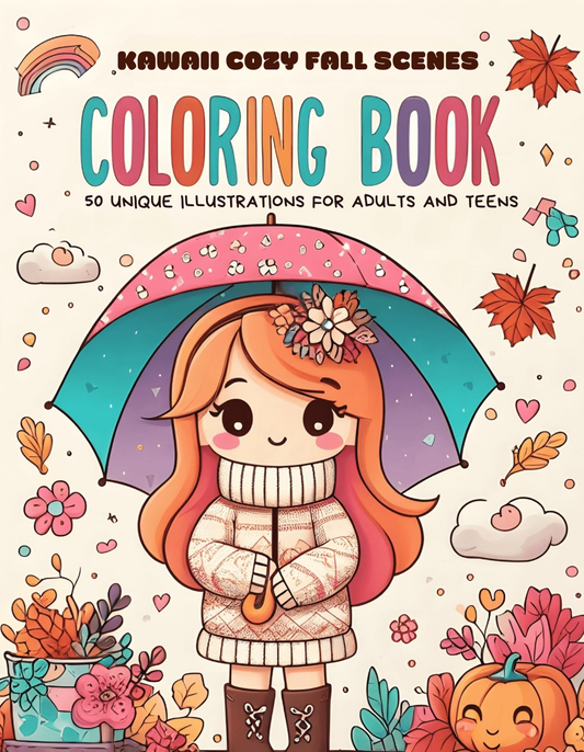 Kawaii Cozy Fall Scenes Coloring Book