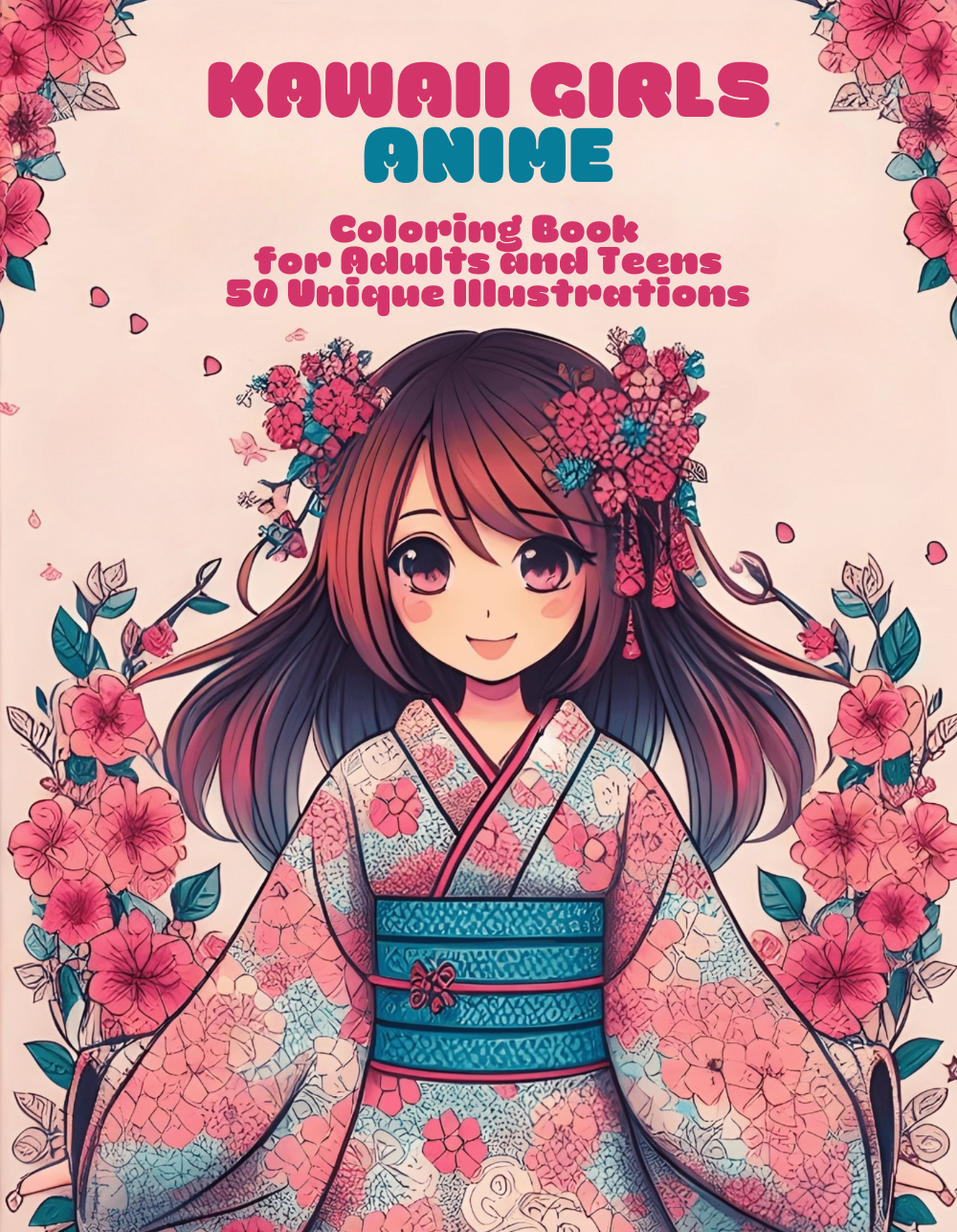 Kawaii Girls Anime Coloring Book: For Adults and Teens, 50 Unique Coloring Illustrations (Anime Art)