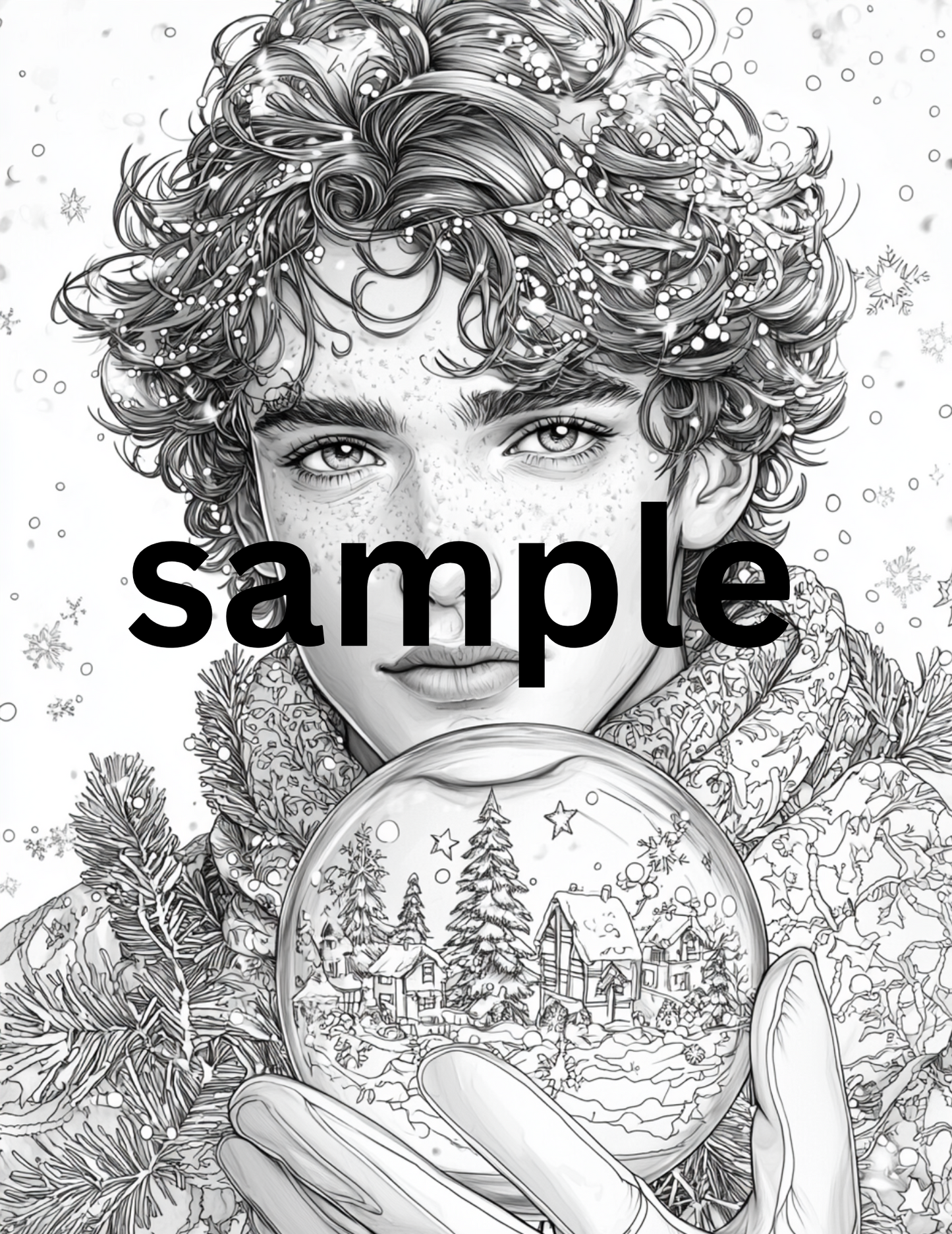 Handsome Men Adult Coloring Book | 20 Coloring Pages | Grayscale Fantasy Coloring Pages Winter Portraits | Instant Download Printable PDF