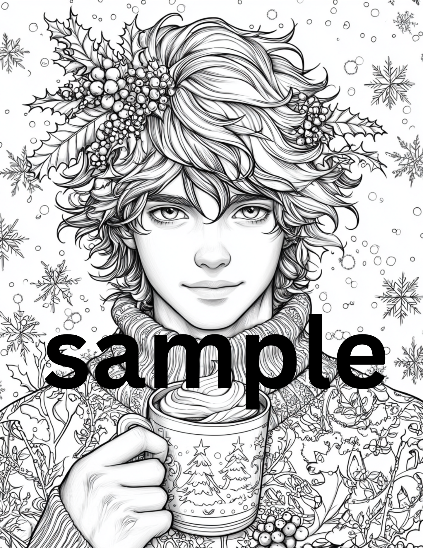 Handsome Men Adult Coloring Book | 20 Coloring Pages | Grayscale Fantasy Coloring Pages Winter Portraits | Instant Download Printable PDF