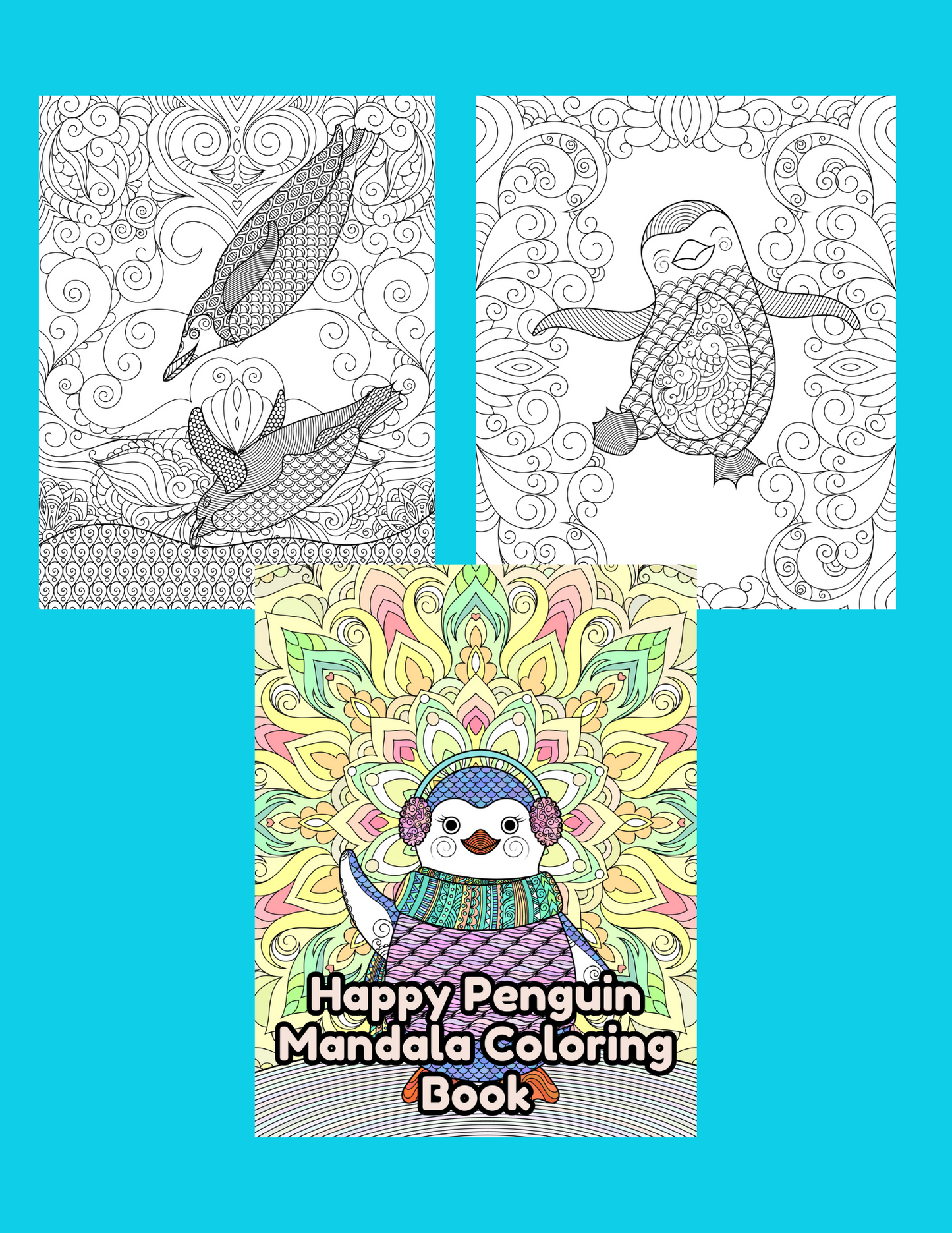 Penguin Mandala Animal Coloring Pages | Mandala Coloring | 34 Coloring Book Pages for Adults and Teens | Printable PDF Instant Download