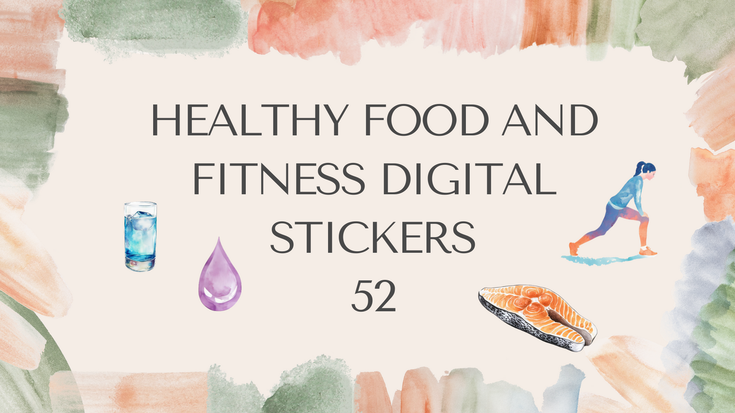 Healthy Living Fitness Stickers, Goodnotes Lifestyle Stickers, Digital Food Planner, 52 Stickers