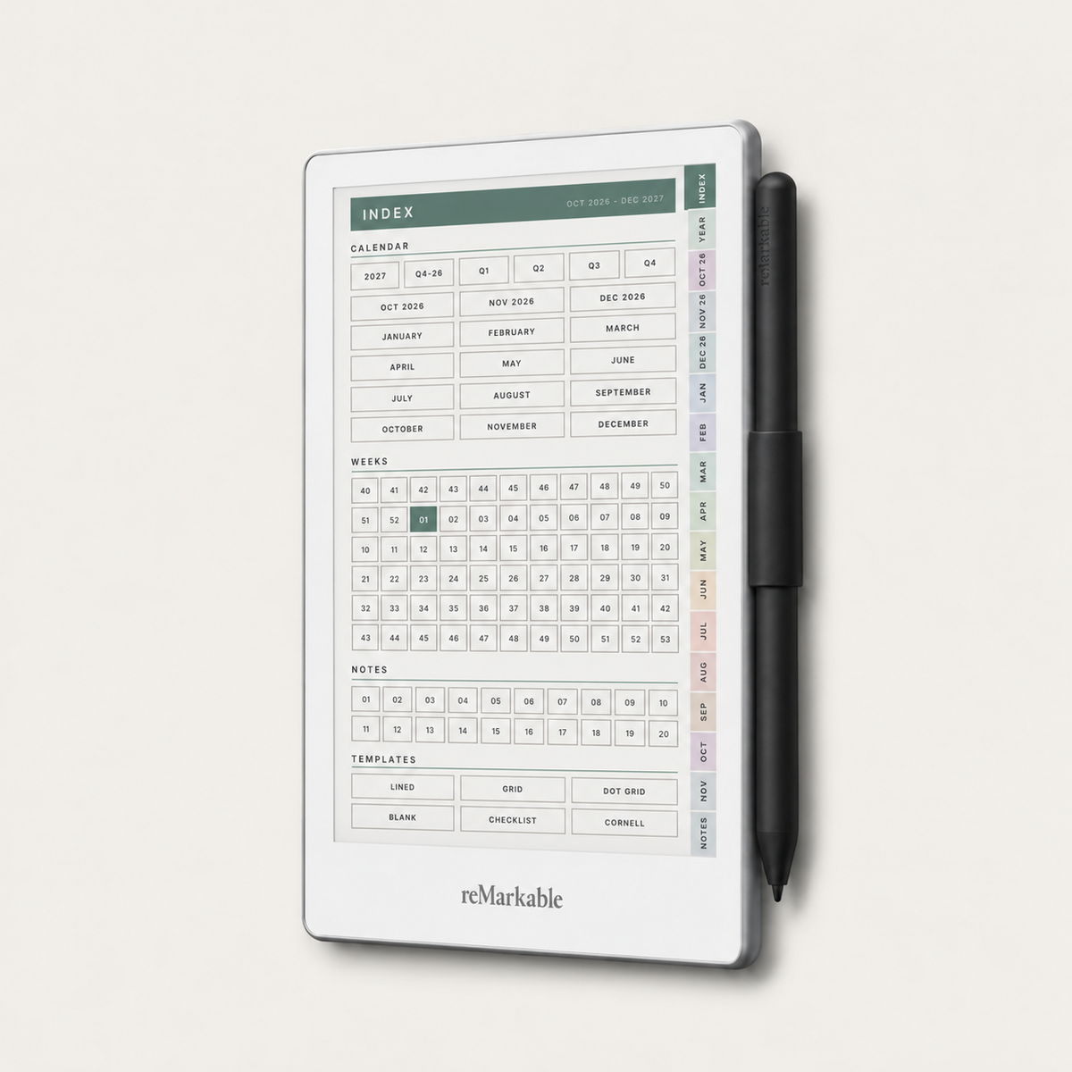 2026–2027 Digital Planner for reMarkable Paper Pro Move | Vertical Weekly & Daily Planner
