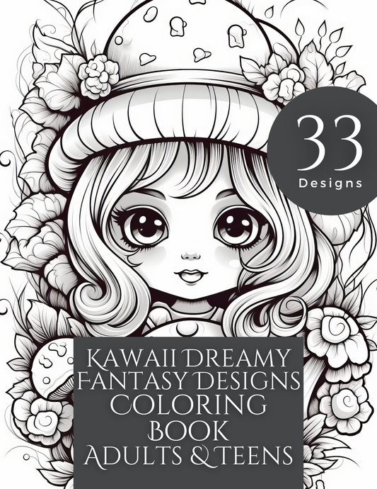 Kawaii Dreamy Fantasy Coloring Book 33 Detailed Designs, PDF Instant Download