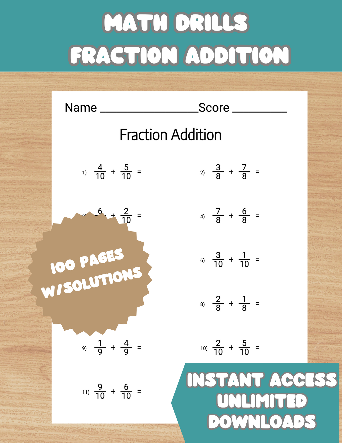 Adding Fraction Worksheet, 4th 5th Grade Math Printable Fractions Addition Math Pages Fraction with Like Denominators