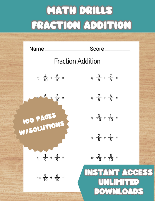 Adding Fraction Worksheet, 4th 5th Grade Math Printable Fractions Addition Math Pages Fraction with Like Denominators