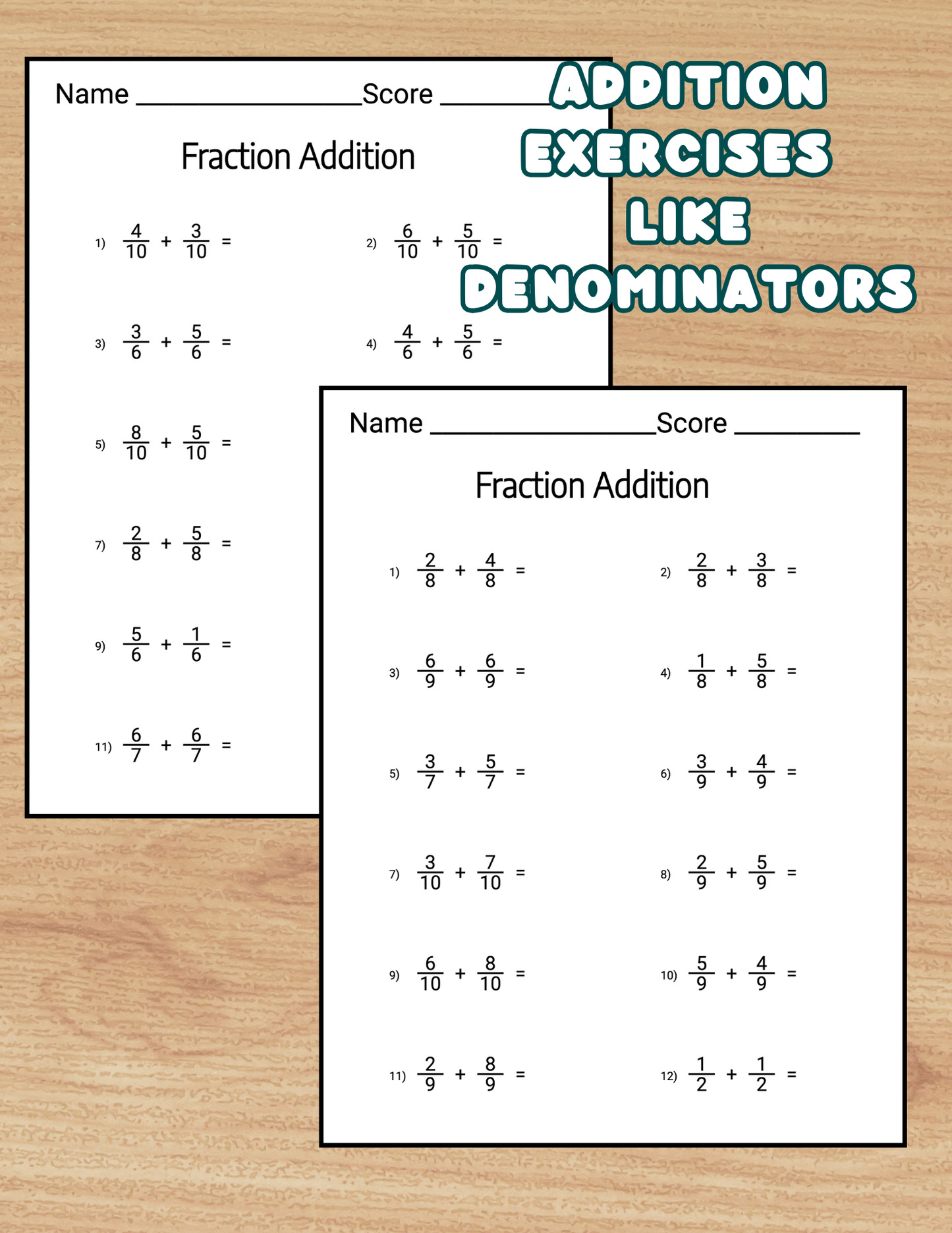 Adding Fraction Worksheet, 4th 5th Grade Math Printable Fractions Addition Math Pages Fraction with Like Denominators