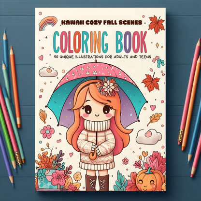 Kawaii Cozy Fall Scenes Coloring Book