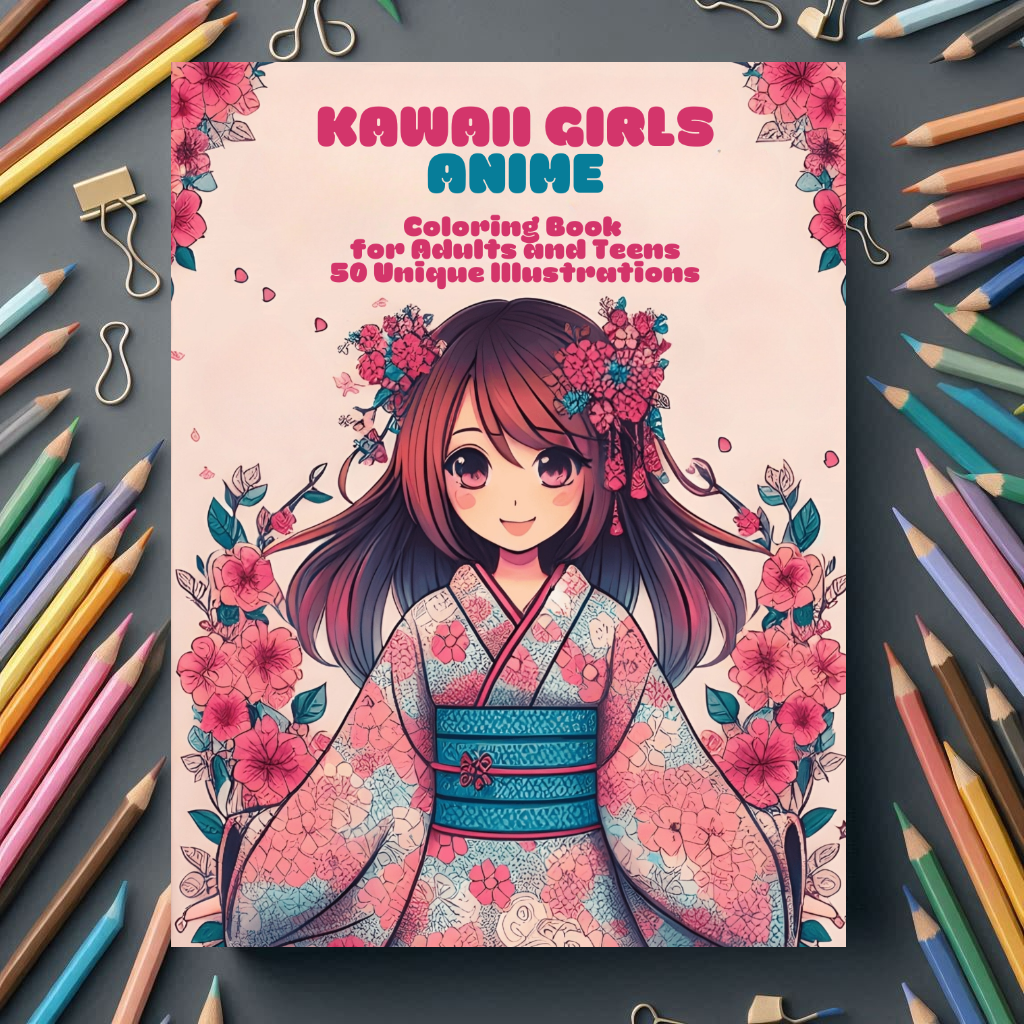 Kawaii Girls Anime Coloring Book: For Adults and Teens, 50 Unique Coloring Illustrations (Anime Art)