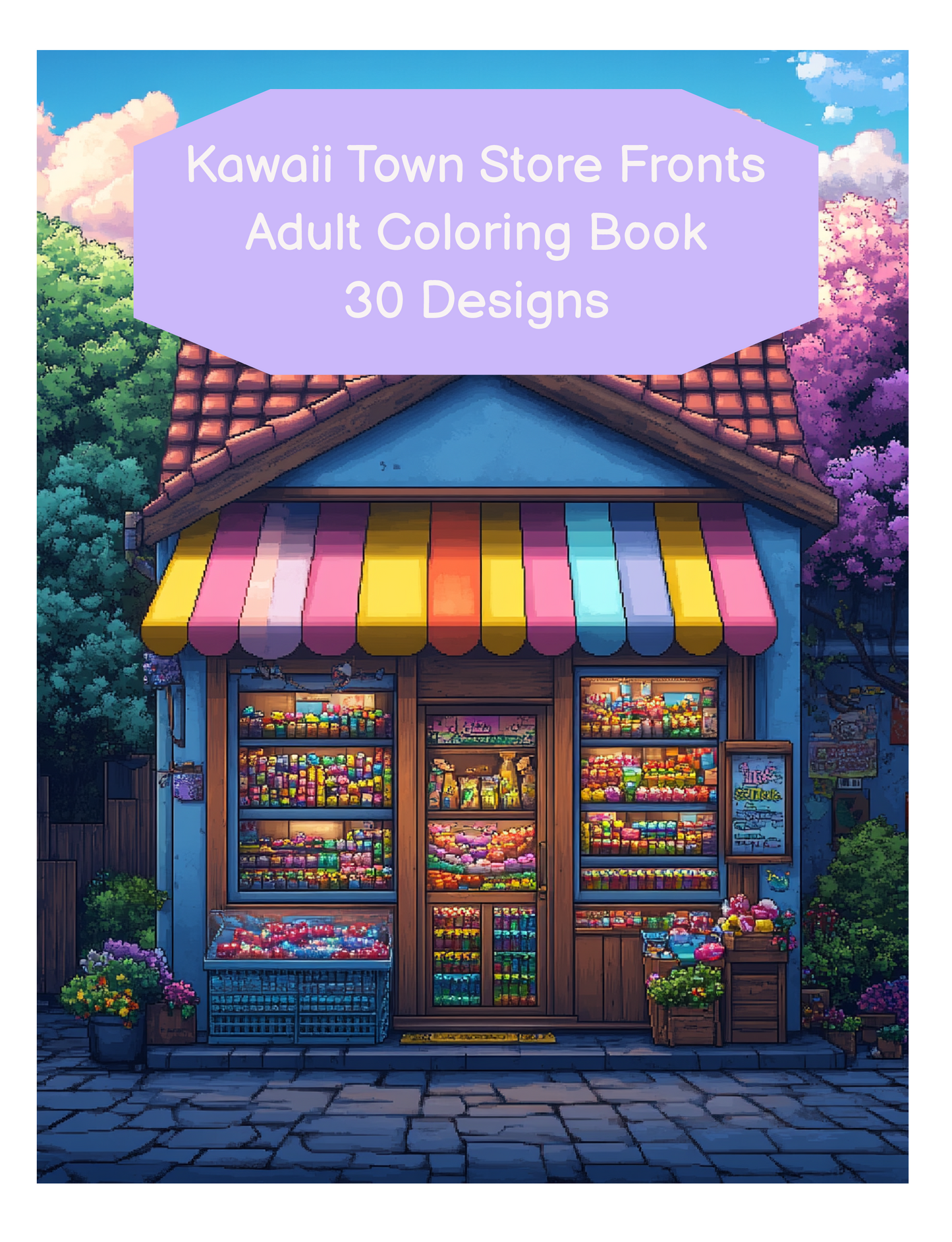 Kawaii Town Storefronts Coloring Book | Set of 30 Detailed Coloring Pages | Instant Download PDF