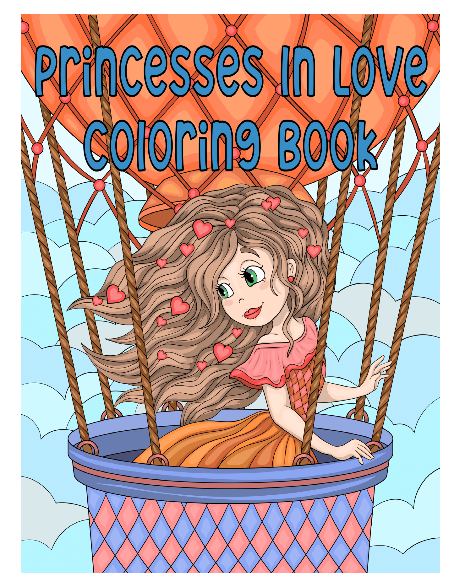 Princesses In Love Coloring Book | Set of 30 Simple Line Art Coloring | Valentines Coloring Pages for Kids and Teens | Instant Download PDF