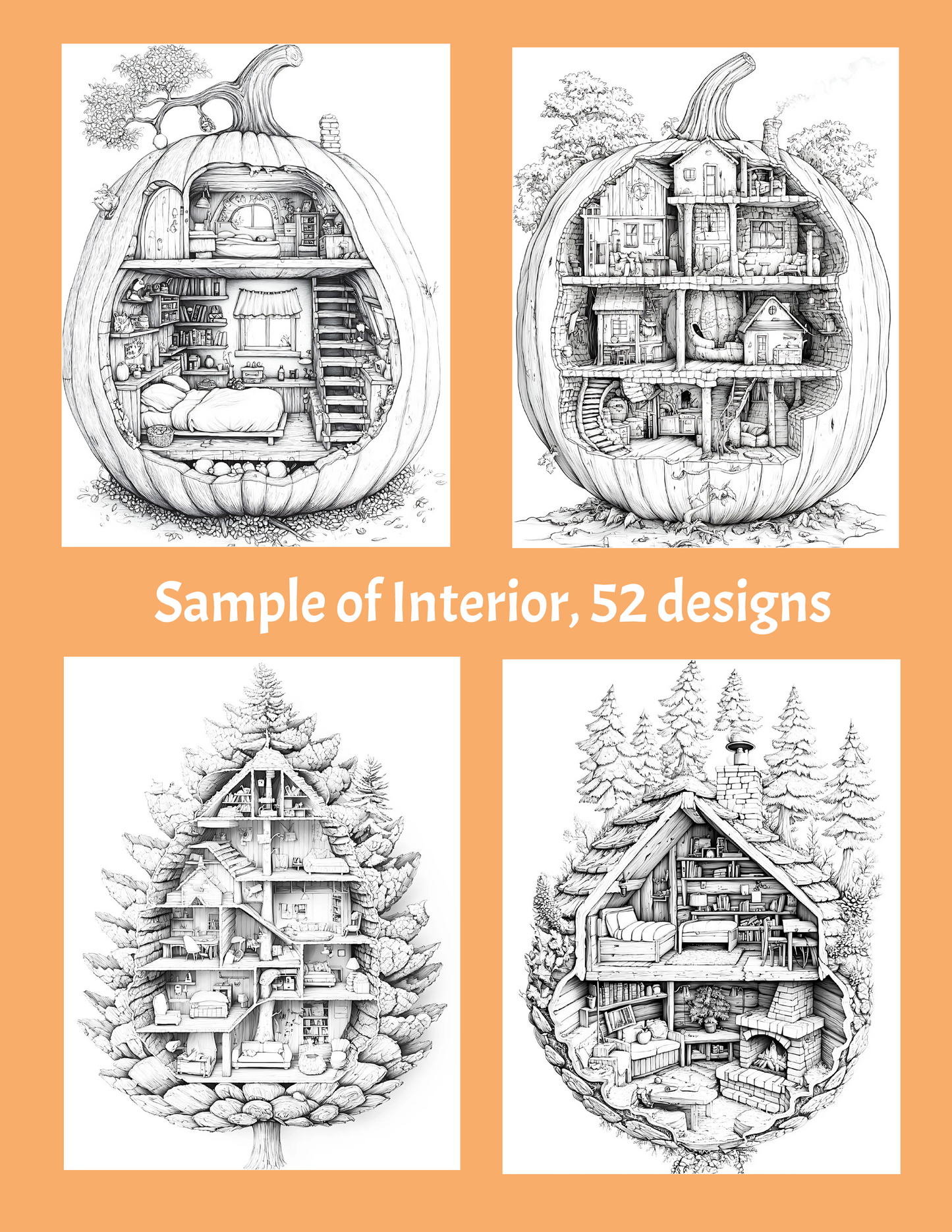 Houses of Whimsy Coloring Book, Fantasy House Coloring, Relaxing Coloring, Instant Download, Grayscale Coloring, Printable PDF