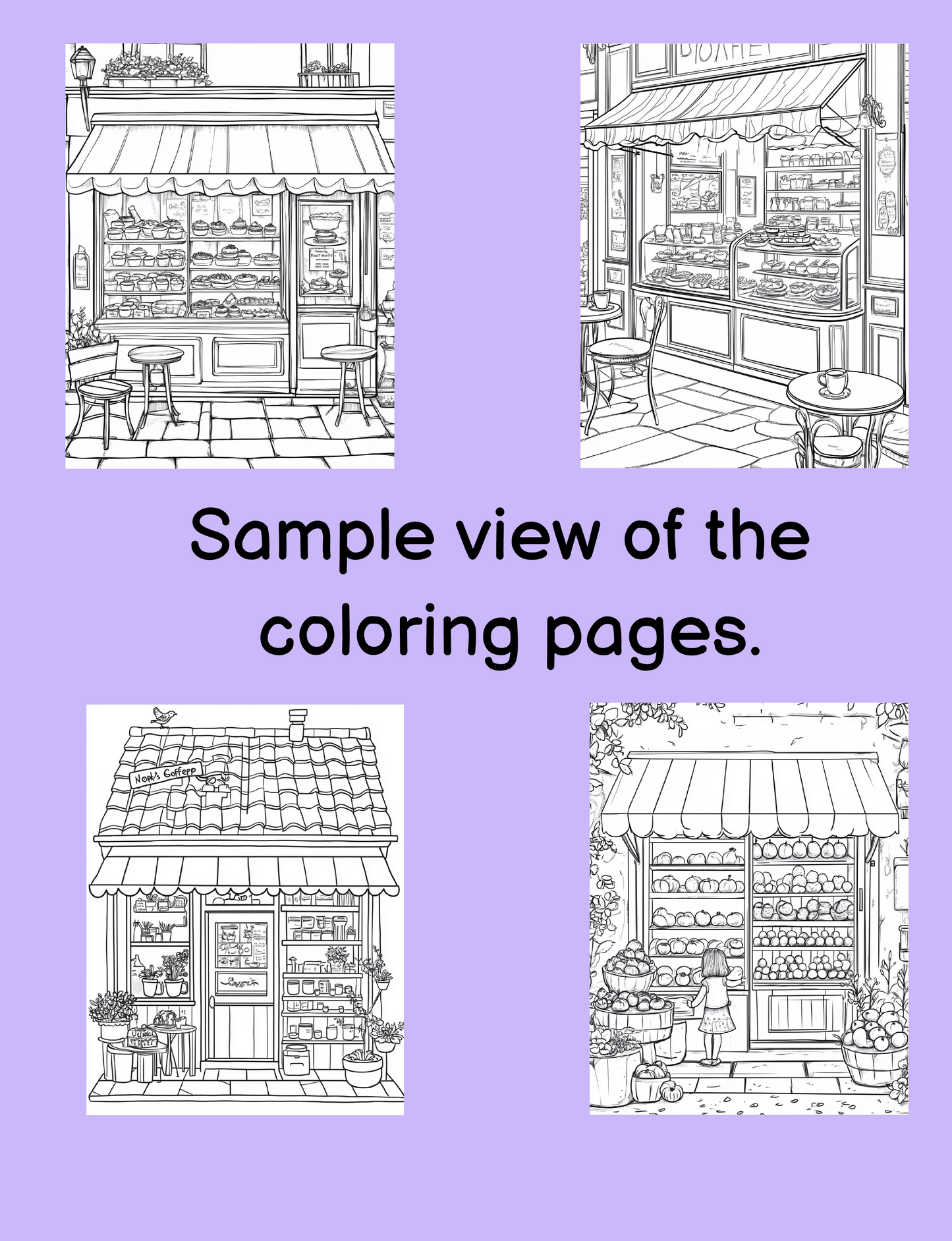 Kawaii Town Storefronts Coloring Book | Set of 30 Detailed Coloring Pages | Instant Download PDF