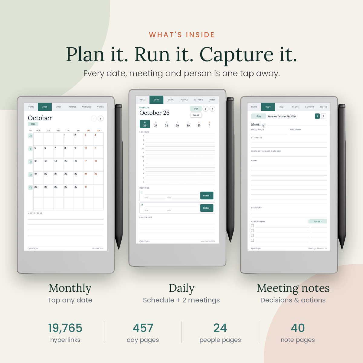 2026–2027 Digital Meeting Planner for reMarkable Paper Pro Move | Meeting Notes & Action Tracker