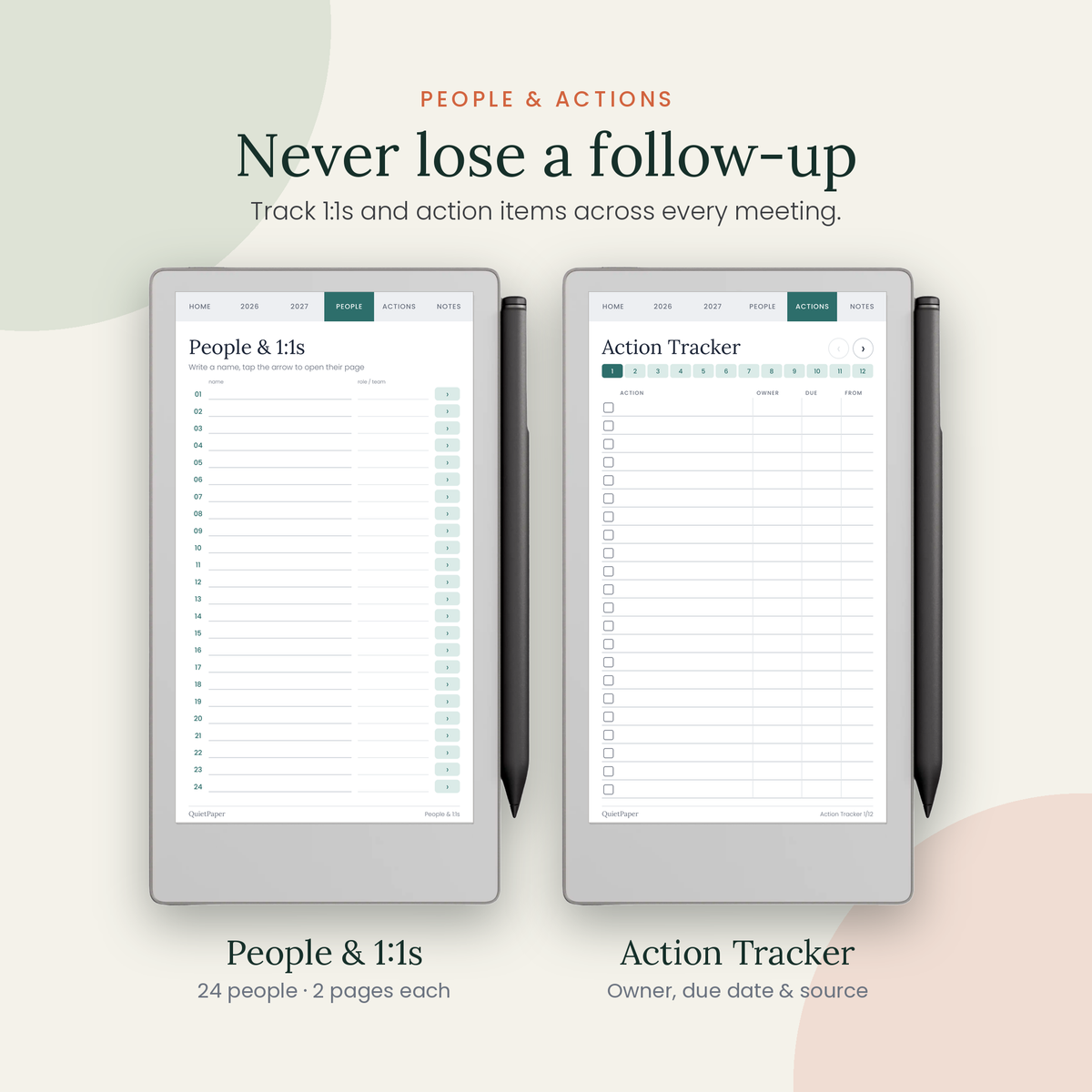 2026–2027 Digital Meeting Planner for reMarkable Paper Pro Move | Meeting Notes & Action Tracker