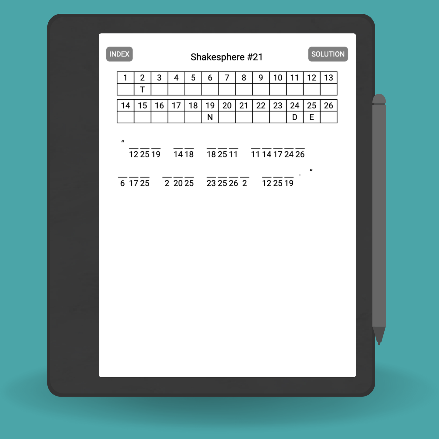 Digital Cryptogram Puzzle Book for Kindle Scribe