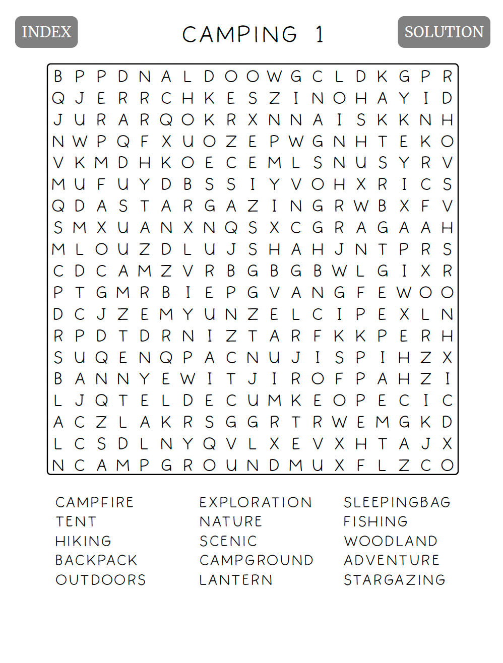 Interior puzzle preview from 'Camping Word Search for Adults: 100 Puzzles' — by Lillian Jacobs