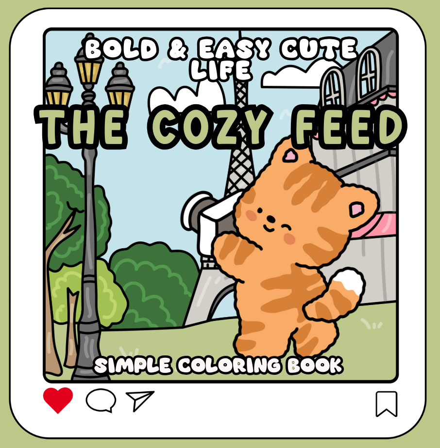 The Cozy Feed Coloring Book | 30 Social Media Inspired Designs | Simple Bold HandDrawn Relaxation Activity Digital Printable PDF