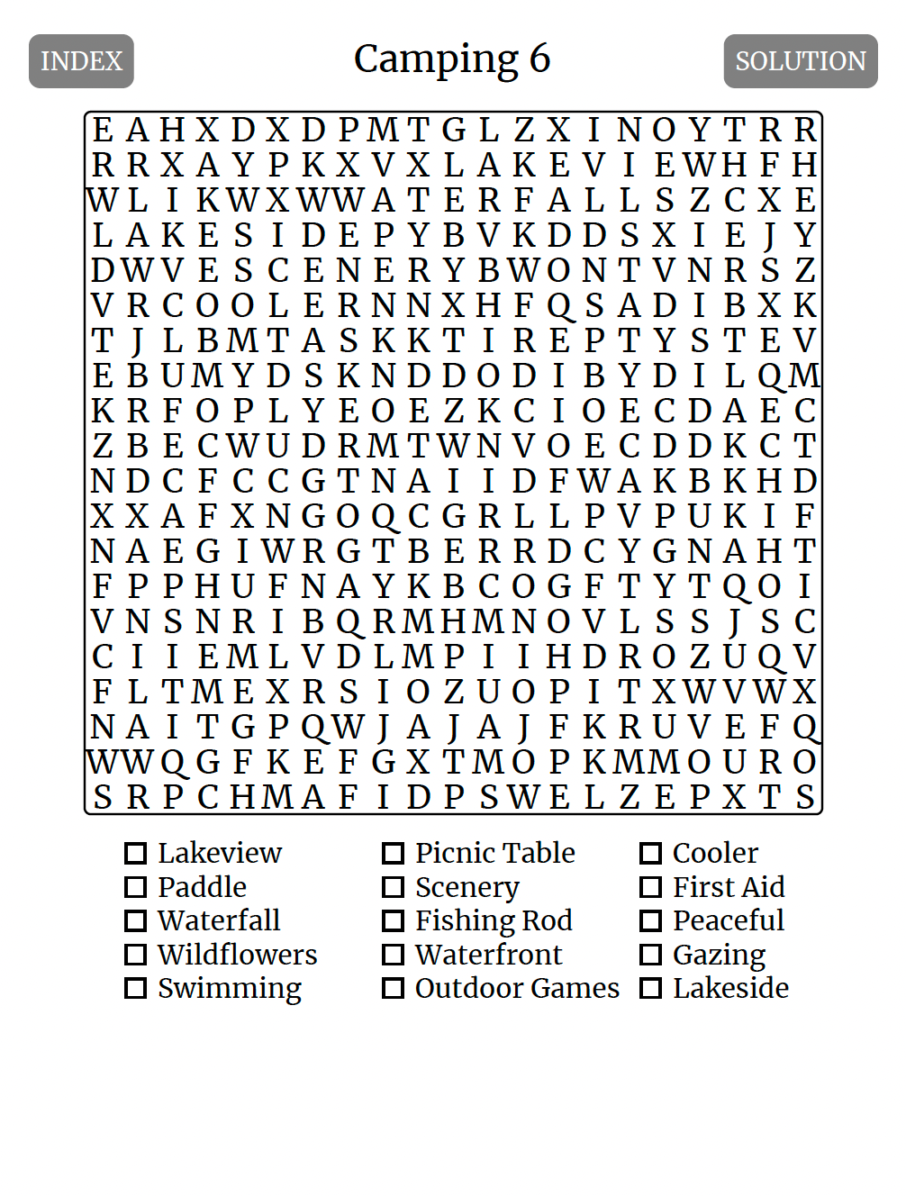Interior puzzle preview from 'Camping Word Search for Kindle Scribe' — digital puzzle book by Lillian Jacobs