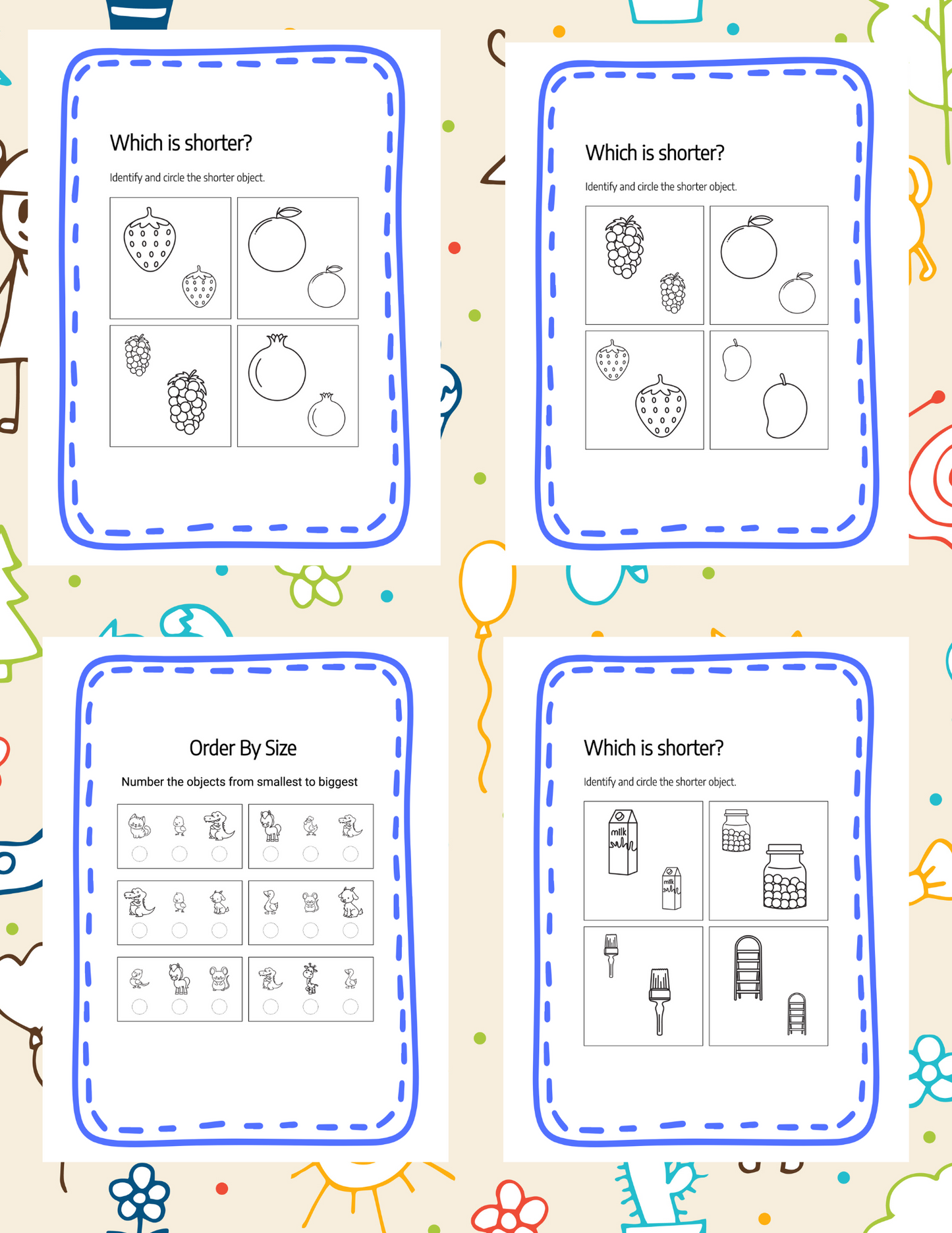 Kindergarten Activity Book for Size and Dimension Learning | Homeschool Ordering Patterns for Kids Elementary Ages | Printable PDF Download