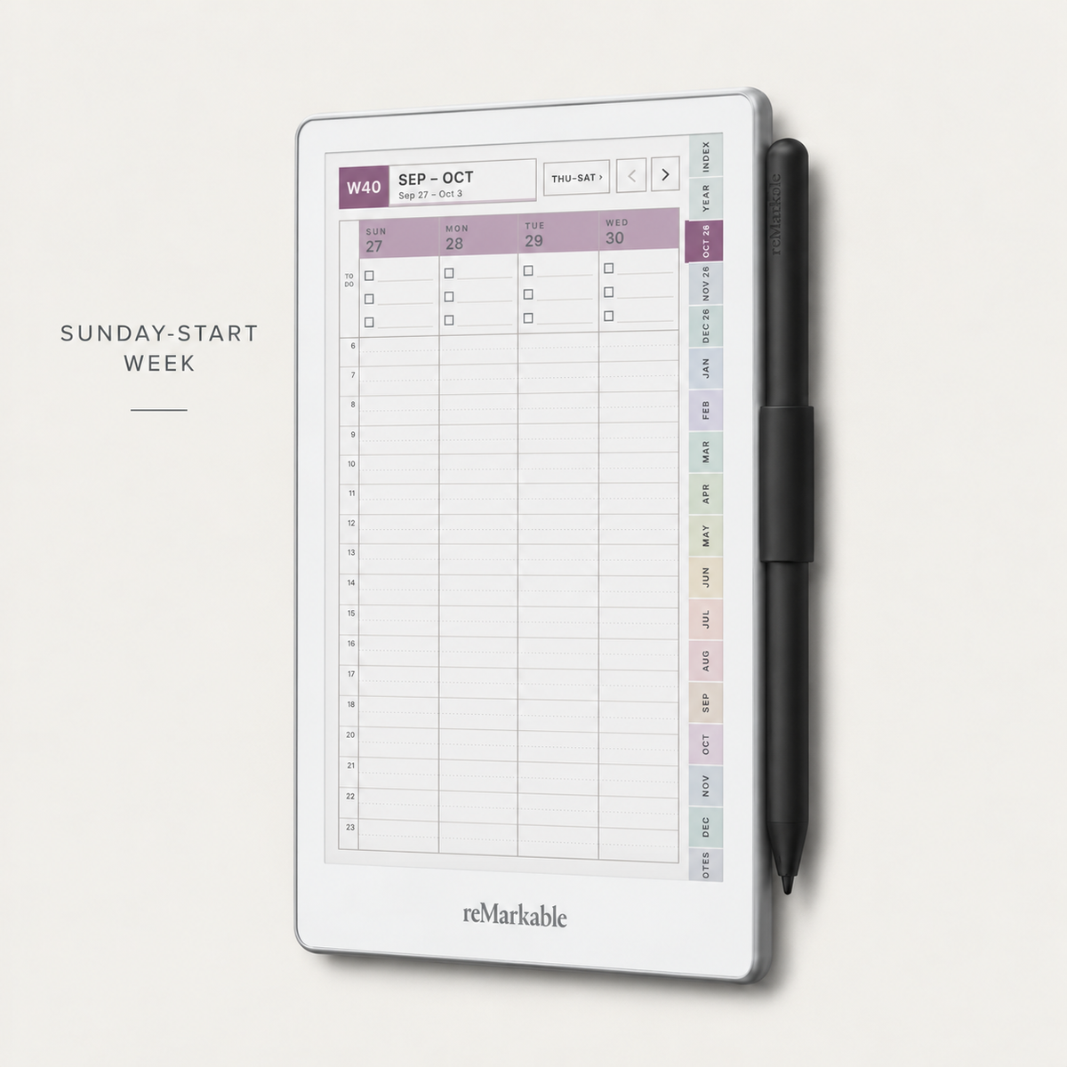 2026–2027 Digital Planner for reMarkable Paper Pro Move | Vertical Weekly & Daily Planner