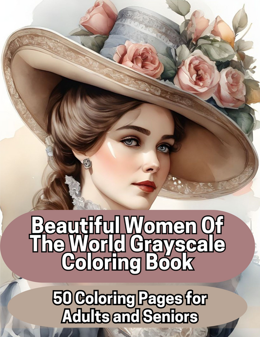 Beautiful Women Elegant Portraits Coloring Book, 50 Grayscale Coloring Pages for Adults, PDF Instant Downloadable Coloring Sheets