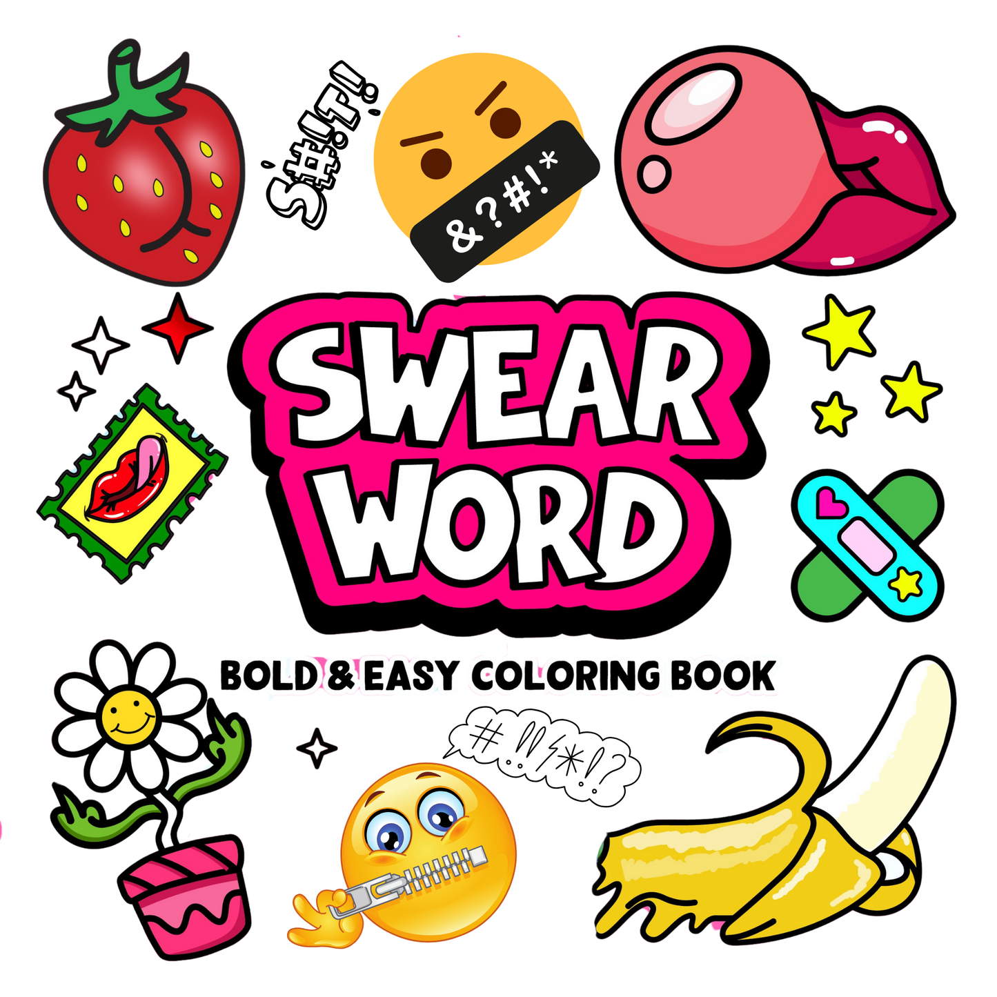 40 Adult Bold & Easy Cute Funny Swear Words Coloring Book | Pages For Adults, Colouring Sweary Words | Instant Printable PDF Stress Relief