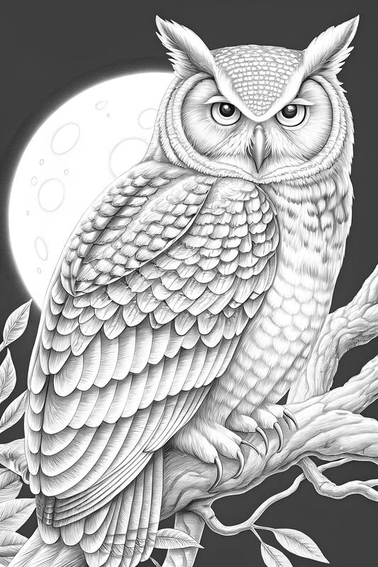 Predators at Night: Grayscale PDF Coloring for Teens & Adults