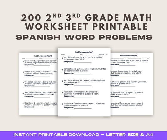 Cover of '2nd 3rd Grade Spanish Math Word Problems Workbook: 200 Addition Subtraction' — by Lillian Jacobs