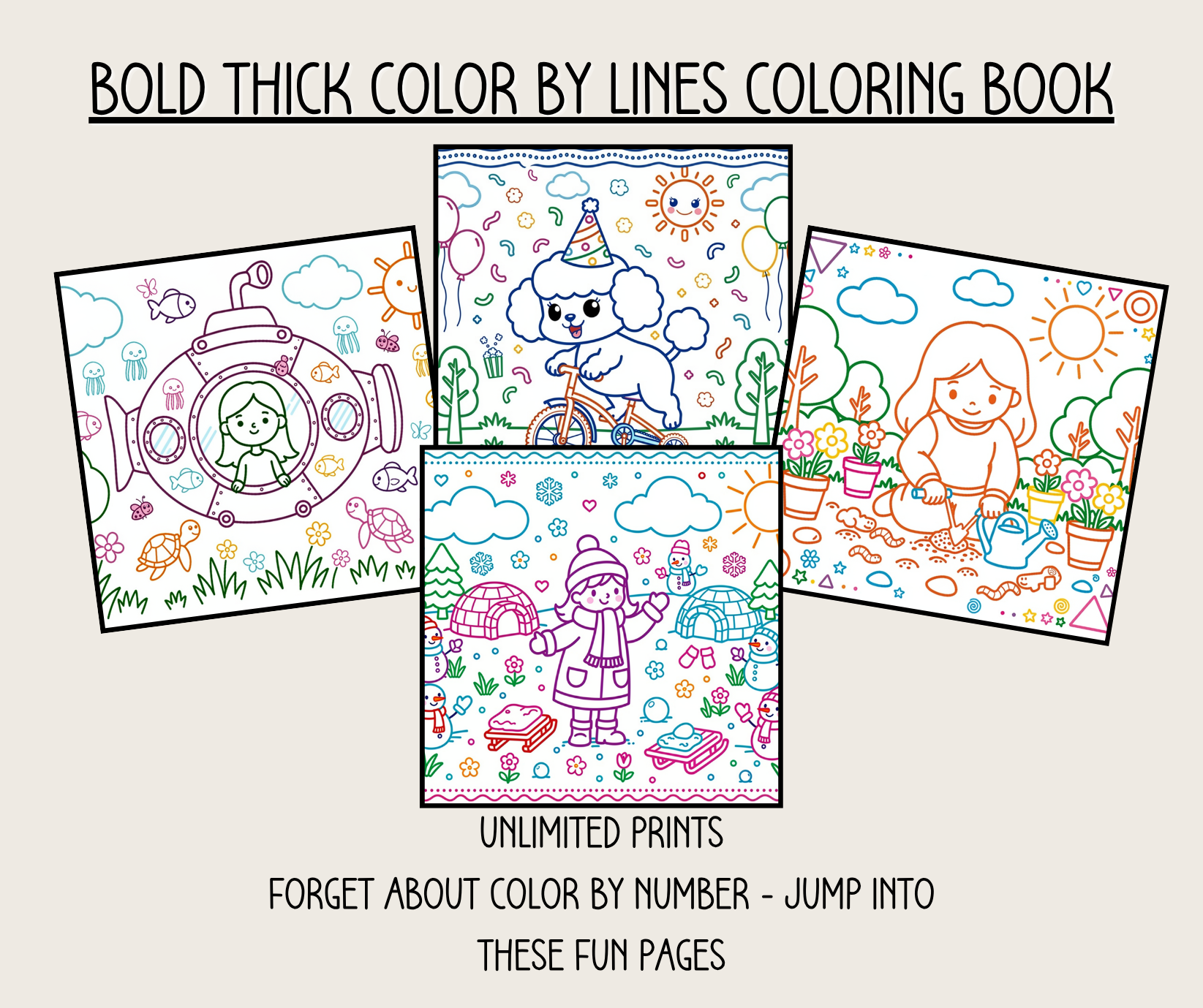 Cover of 'Color by Line Adventures for Kids' — printable digital PDF coloring book by CMH Publishing