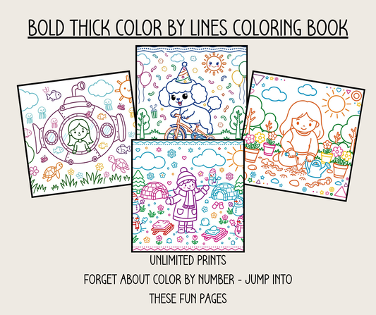 Cover of 'Color by Line Adventures for Kids' — printable digital PDF coloring book by CMH Publishing